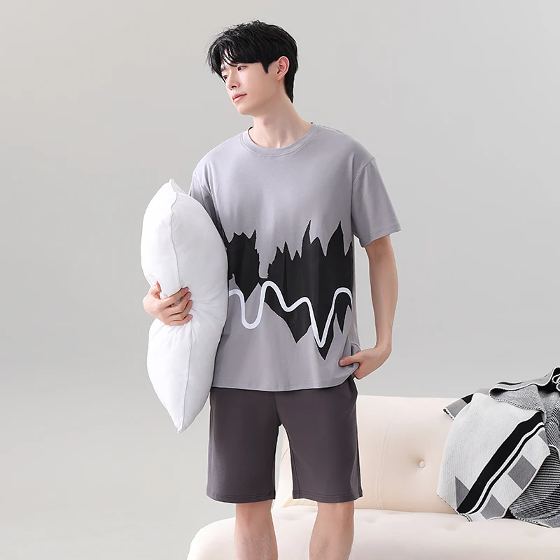 Big Size L-5XL Summer Men Pajamas Set Modal Pyjamas Male Casual Short Sleeve Sleepwear