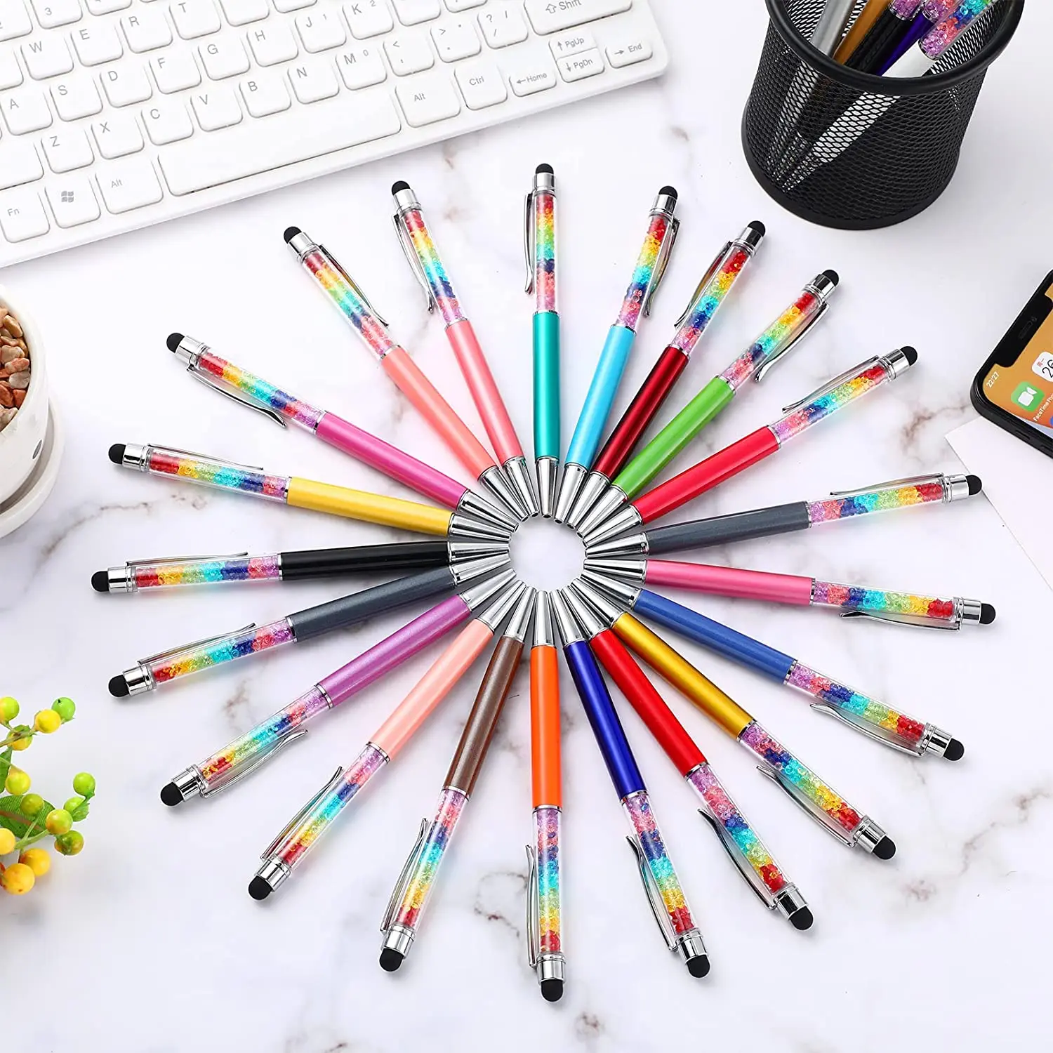 

1000pcs 2 In 1 Colorful Stylus Crystal Diamond Rainbow Ballpoint Pen Stationery Office School Rollerball Novelty Gift