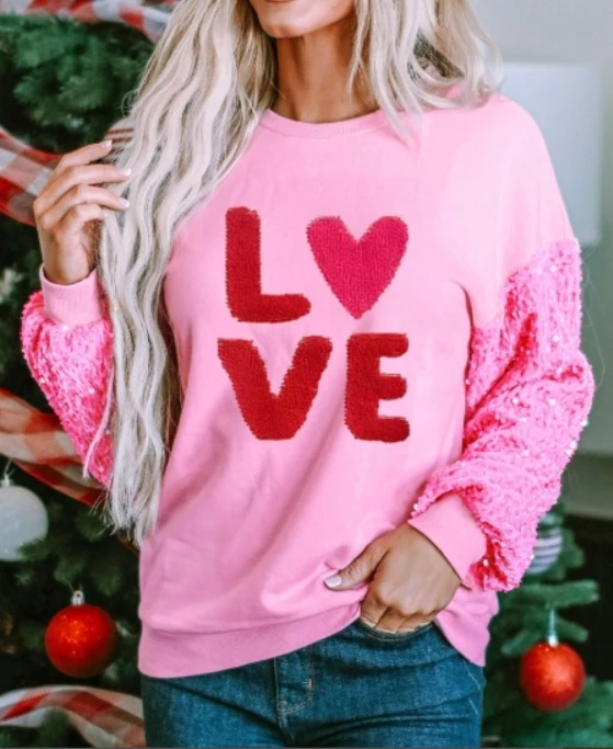 

Sparkling sleeve versatile top, sweet style long sleeved sweatshirt