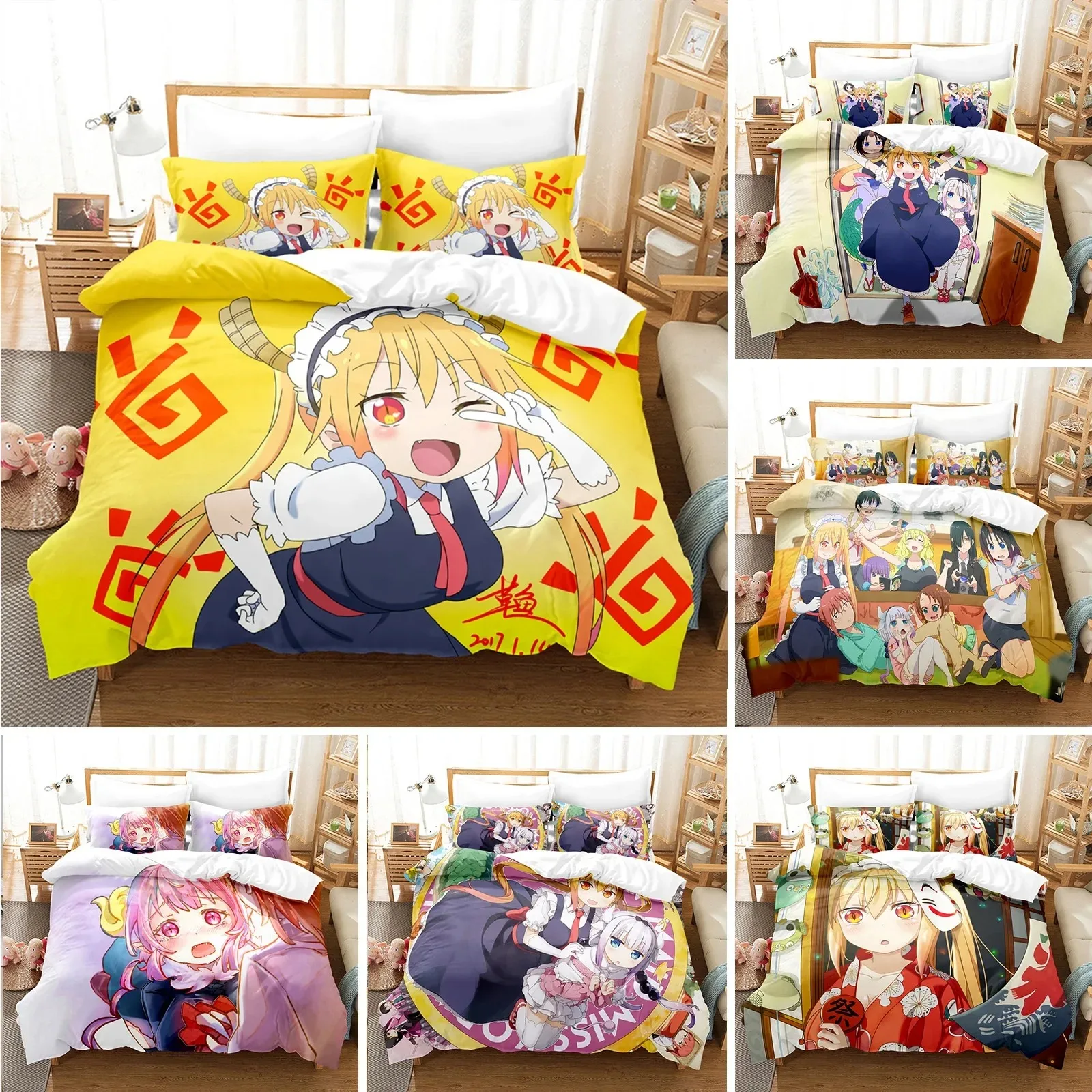 

3D Printed Miss Kobayashis Dragon Maid Bedding Set Anime Kanna Duvet Cover Double Twin Full Queen King Adult Kids Quilt Cover