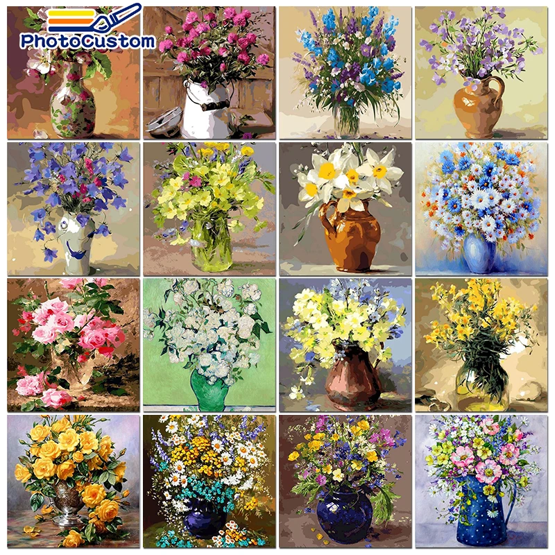 

PhotoCustom Diy Oil Painting By Numbers Flowers HandPainted Drawing Canvas Kits Home Decor Gift Pictures Of Coloring By Number