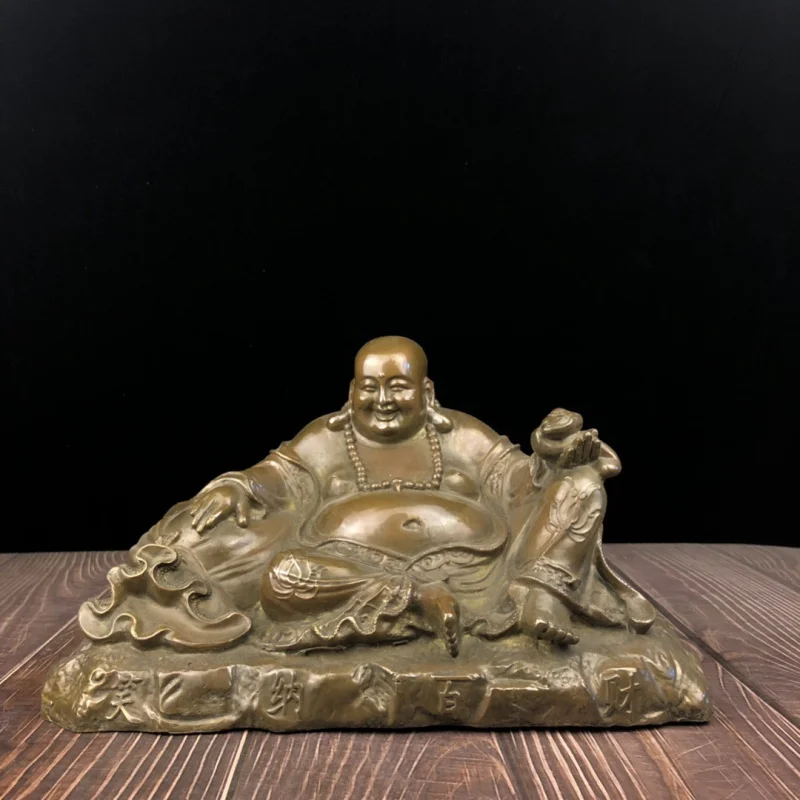 Antique Copper Statue Ruyi Belly Laughing Decoration Home Maitreya Buddha Worship Ornament Craft