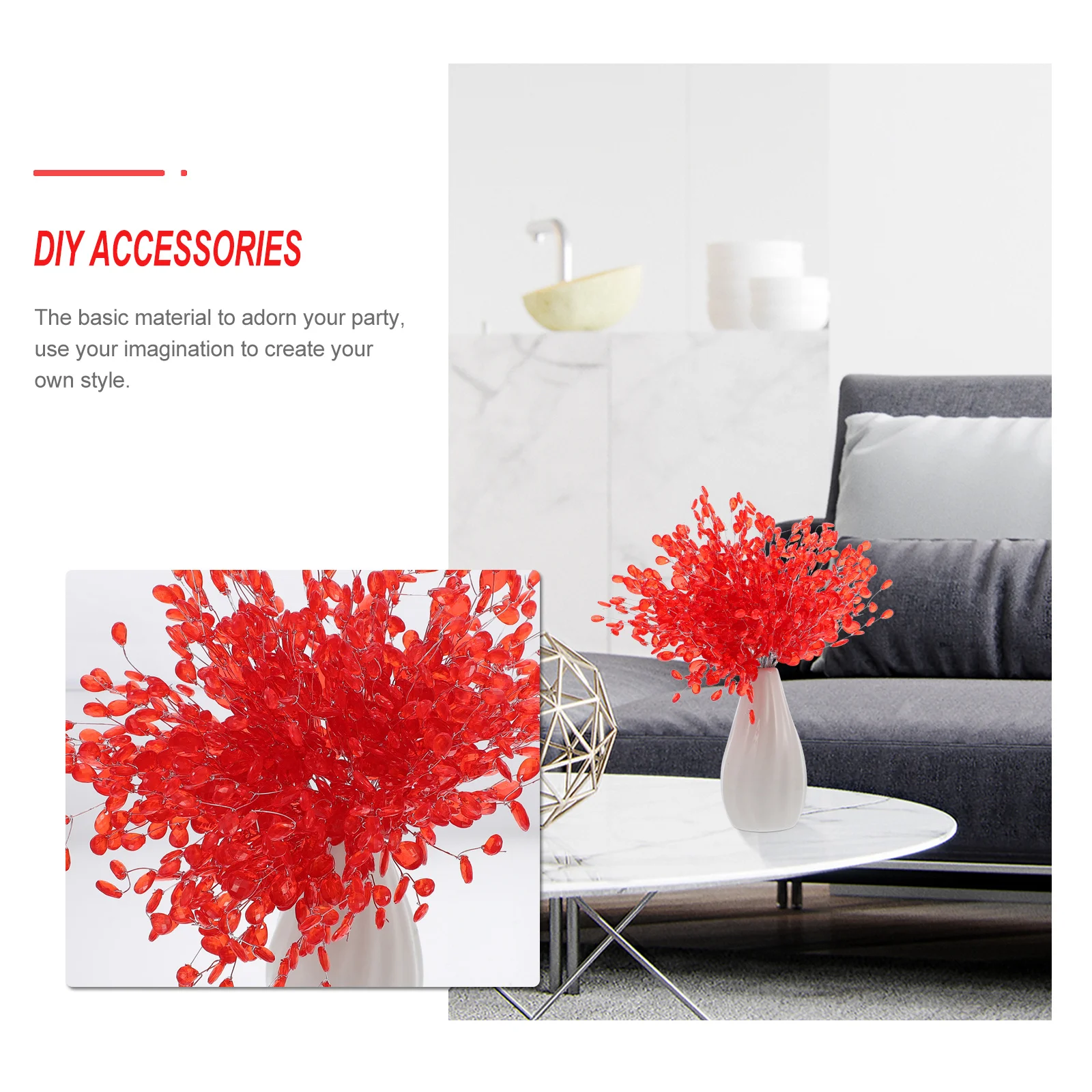 

50 Pcs Wedding Decor Bouquet Artificial Flowers Beads Decoration Red Decorations Fake