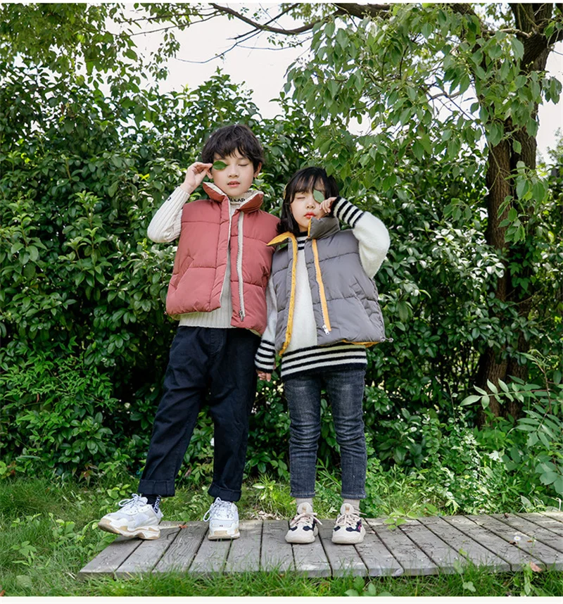 Kids Winter Thermal Vest Children Comfortable Causal Sleevess Tank Jacket Boys Girls Daily Versatile Solid Zipper Outerwear