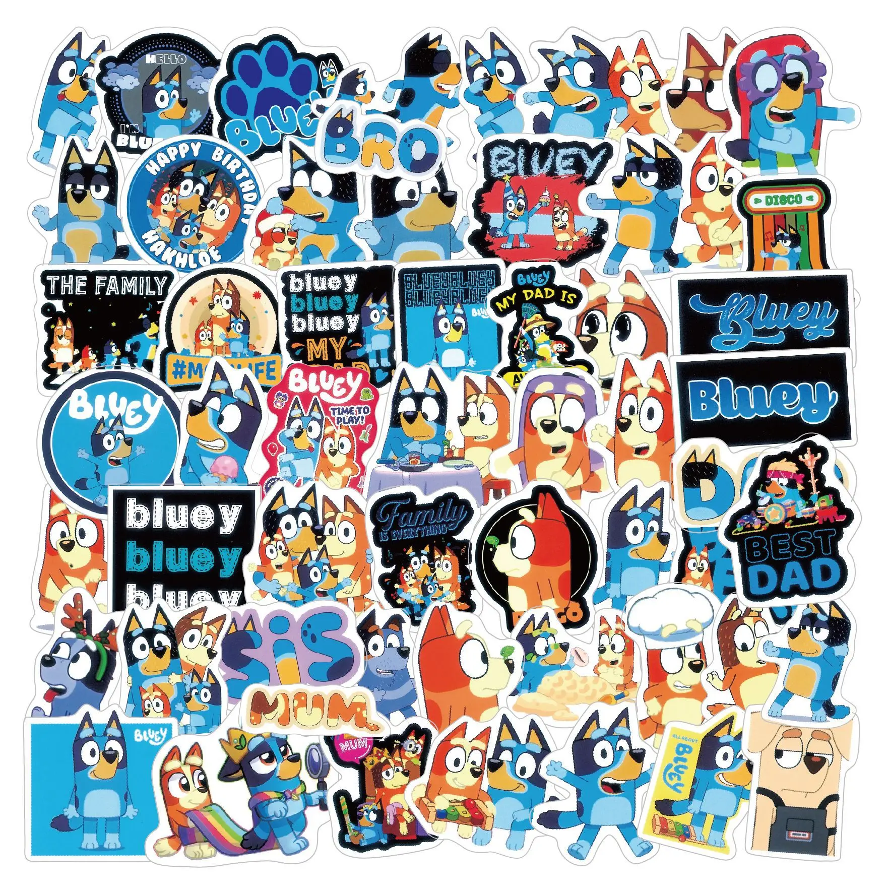 Blueys Stickers 50pcs Set Cute Cartoon Figure Sticker Anime DIY Cup Notebook Decoration Doodle Stickers Art Supplies Kids Gifts