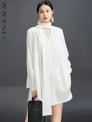 SHENGPALAE Fashion Versatile Long Sleeve Scarf Collar Blouse Top 2024 Summer Autumn New Elegant Casual Loose Women's Shirt C1416