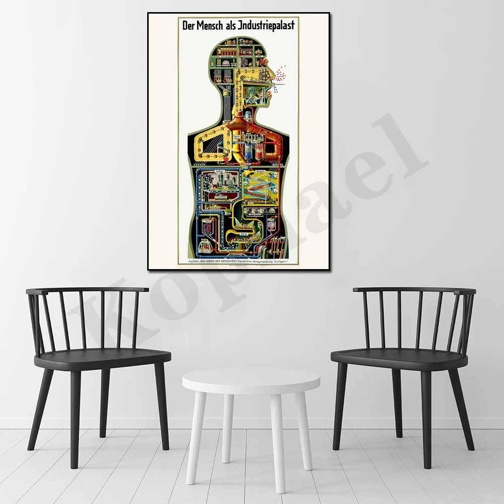 

Abstract Vintage Anatomy Poster - "Man as an Industrial Palace"