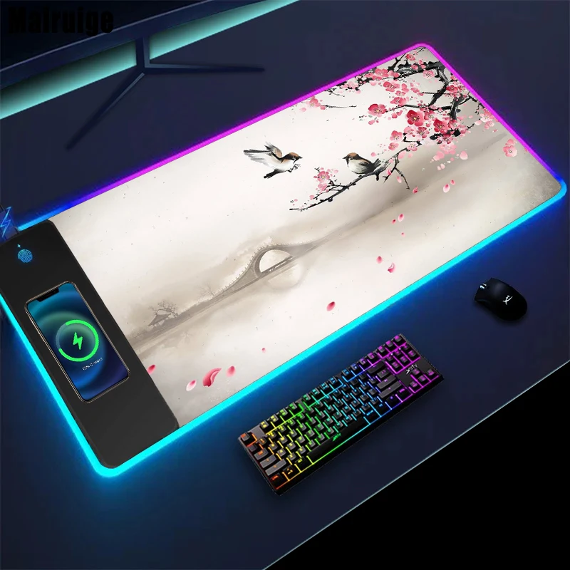 

Mairuige Chinese Landscape Wireless Charging Mouse Pad Rgb Decoration Gaming Desk Carpet Computer Mat Playmat Laptops Gaming Mat