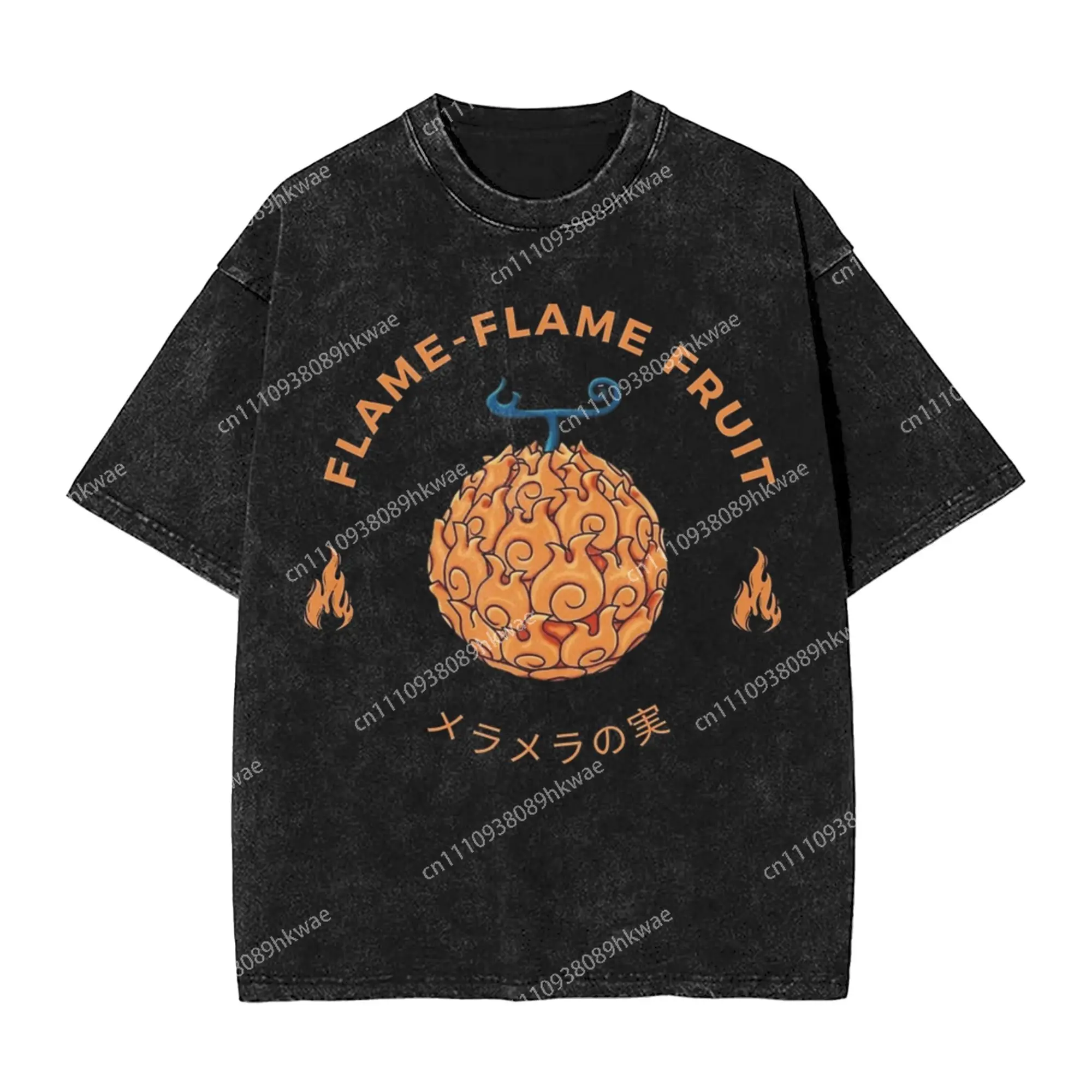 Flame-Flame Devil Fruit T Shirts Washed 100% Cotton T-Shirts one piece for Men Women Tops Streetwear Summer Tee Shirt
