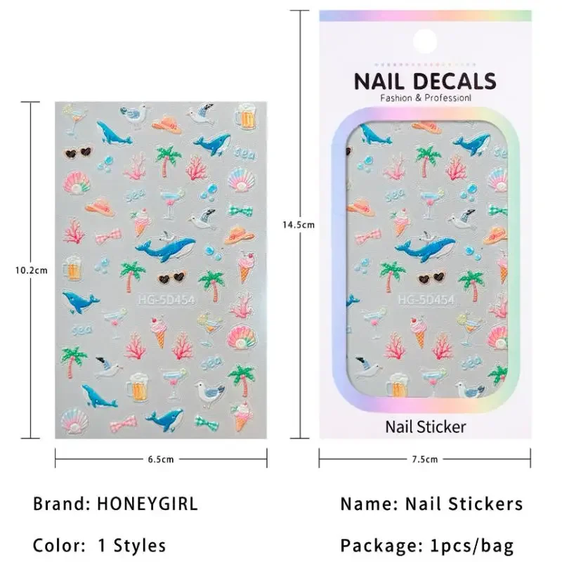 Urocze naklejki na paznokcie w stylu oceanicznym 5D, samoprzylepne ozdoby do paznokci z delfinami, naklejki do manicure, akcesoria.