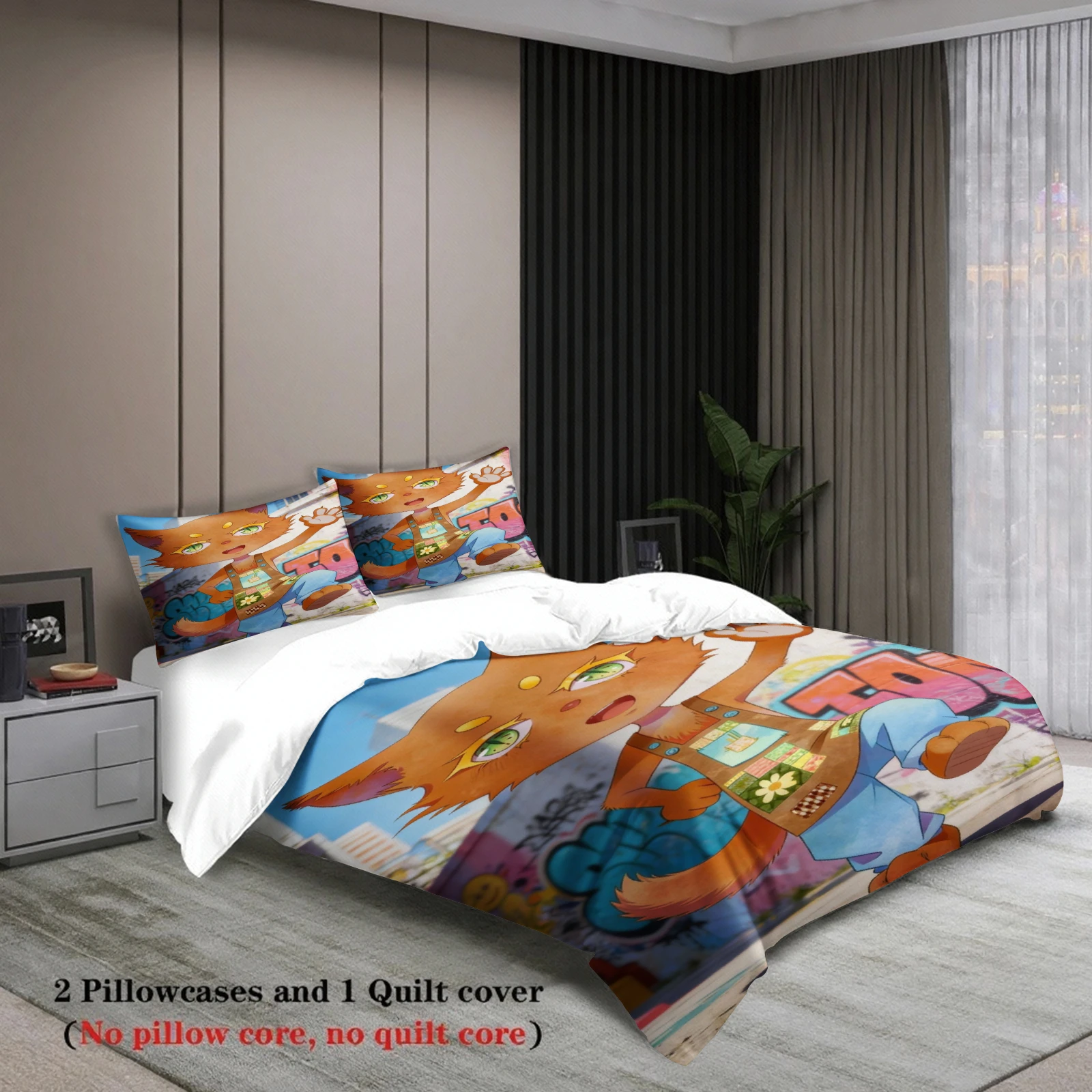 Queen Size Bedding Set Softville Cozy Town Cute Fern the Quilt Fox With Duvet Cover & Pillowcase For Children's Bedroom Decor