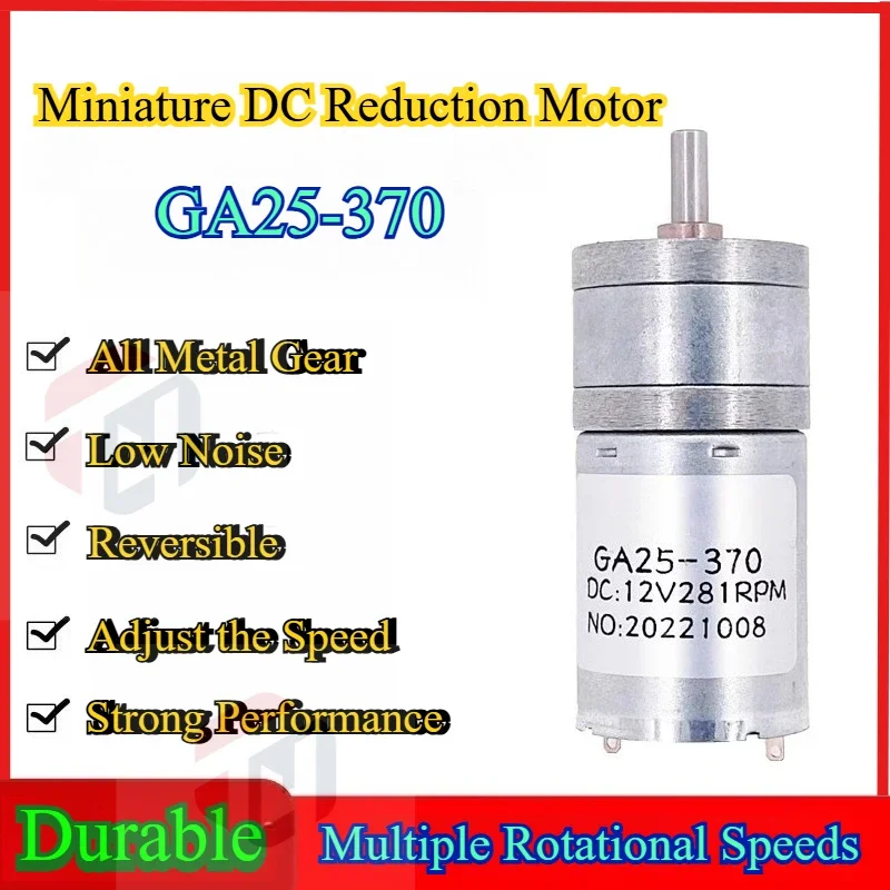 JGA25-370 Low-speed Large-torque Miniature DC Deceleration Motor 6V/12V/24V Electric Gear Brushed Motor 12RPM-1360RPM High Power