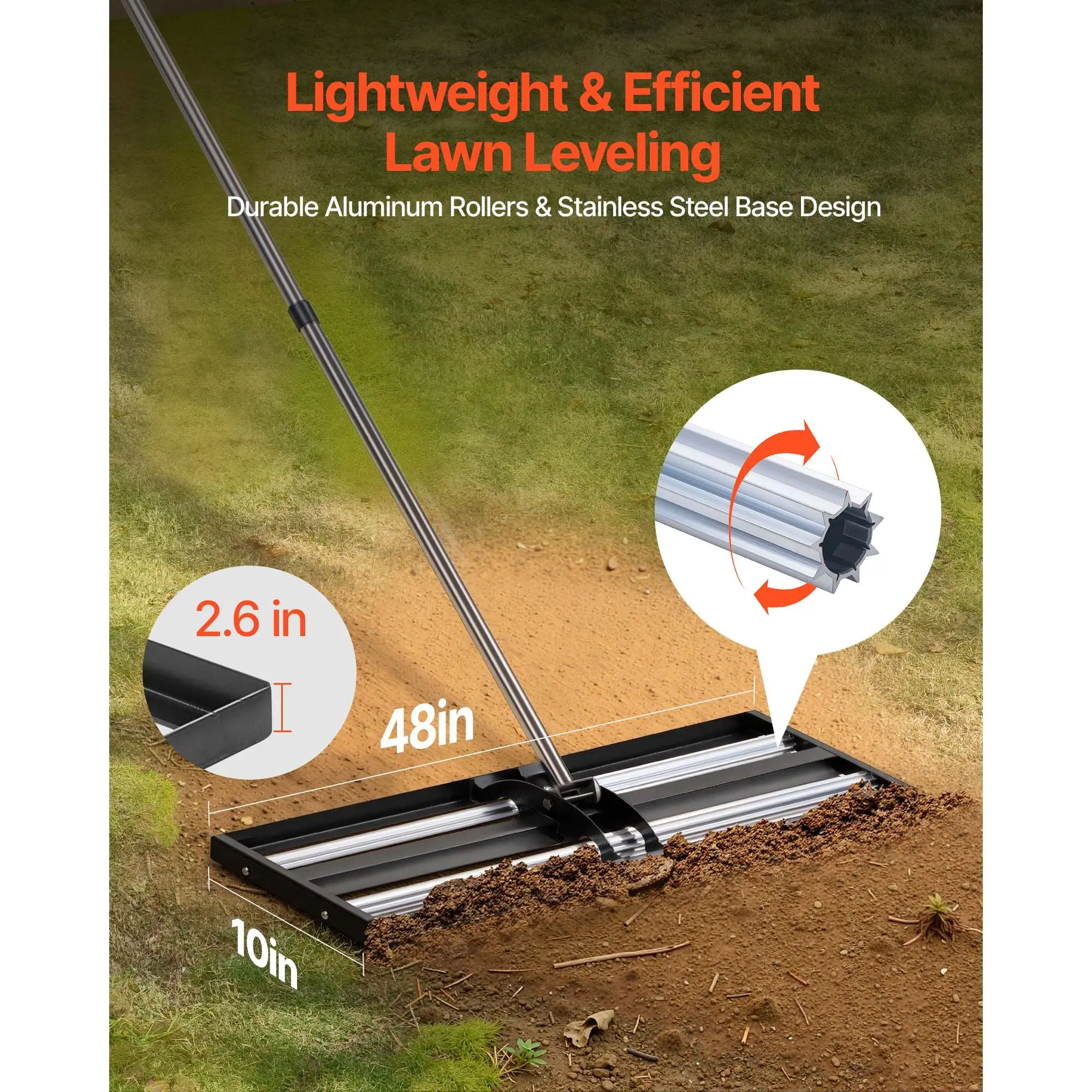 Updated Lawn Leveling Rake with Roller, 48'' x 10
