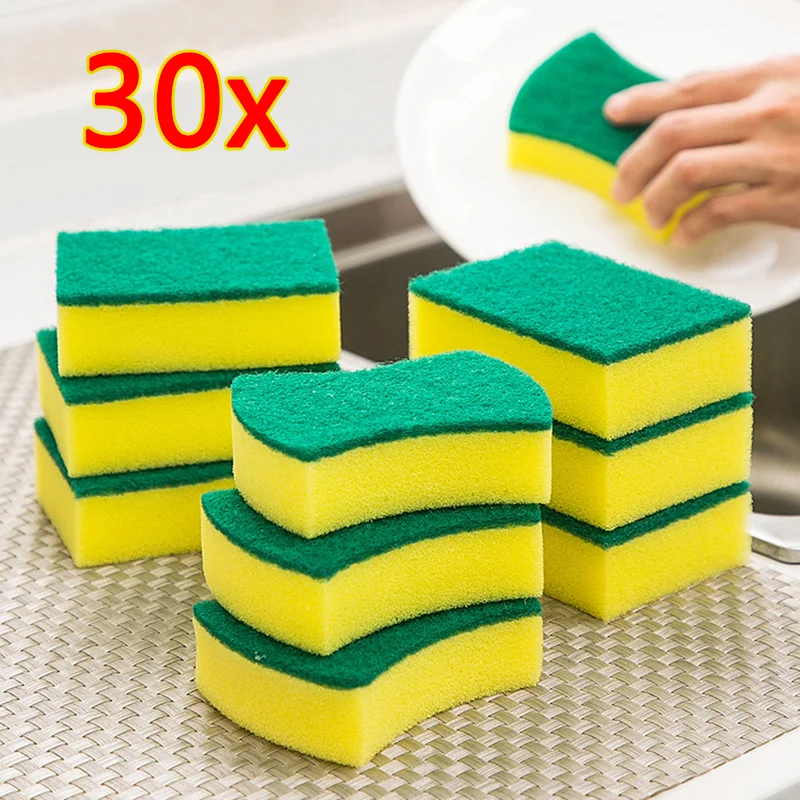 ﻿20/30Pcs Kitchen Dishwashing Sponges Double-sided Cleaning Stain Tableware Brush Magic Household Washing Scrub Cleaner Tools