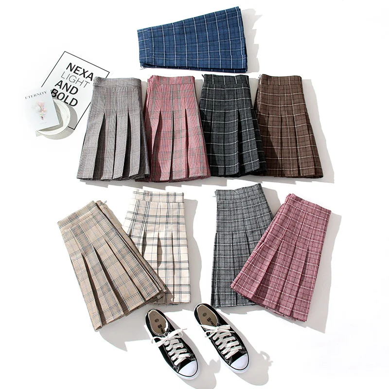 Blue Plaid Pleated Skirt with High Waist Autumn Girls Mini Saia Preta Korean Fashion Clothing Y2k Kawaii Short Skirts for Women