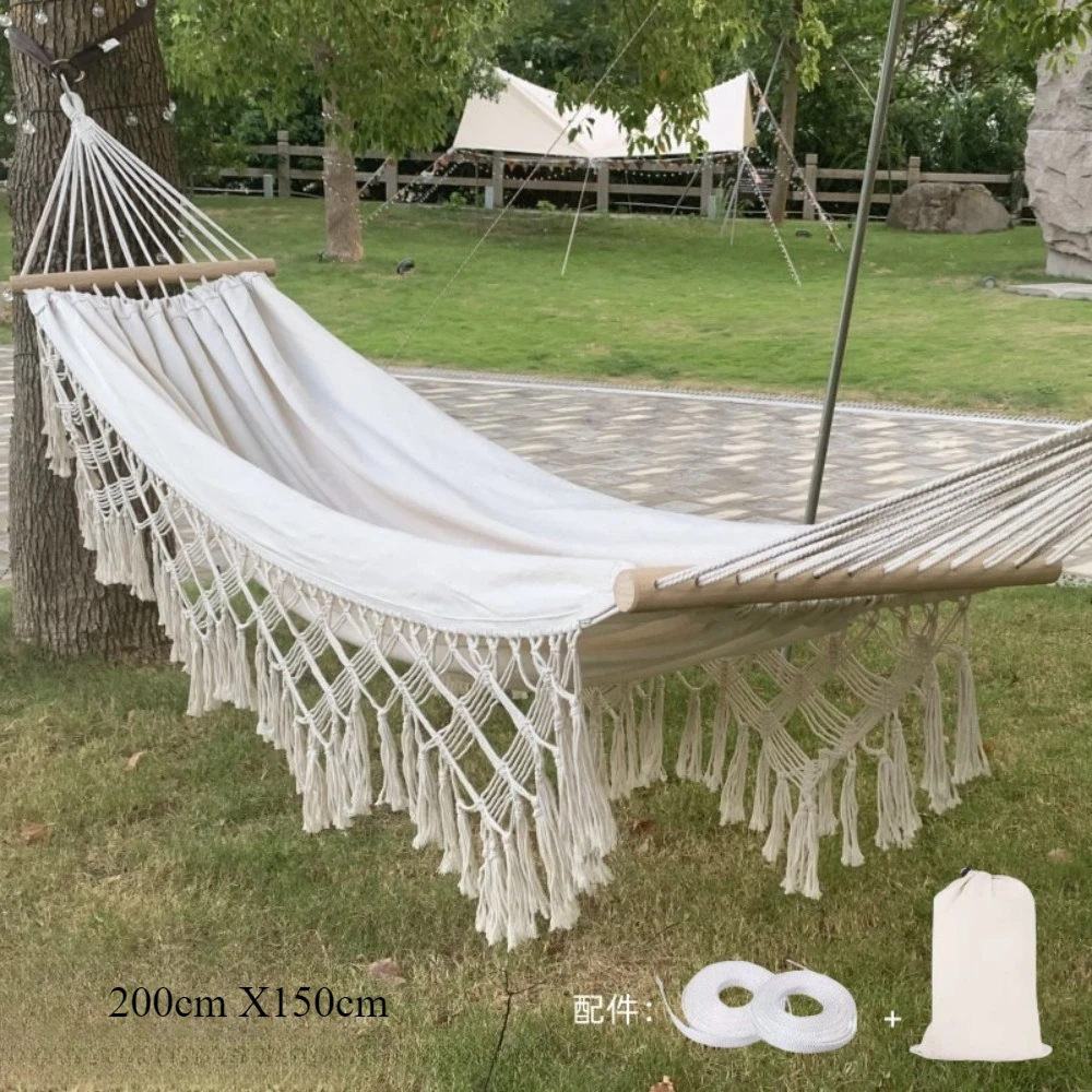 

Macrame Fringe Hammock Boho Balcony Handmade Tassels Hammock 2 Person Double Hammock for Home Outdoor Backyard Beach