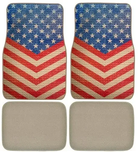 US America Flag Custom Designed Car Truck SUV Universal-fit Front & Rear Seat Carpet Captain Style Floor Mats - 4pc