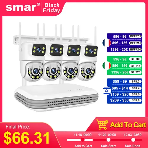 Imagen 1 del producto Sistema CCTV inalámbrico Smar, Kit de cámara WiFi, cámaras IP de 6MP con Audio de seguridad de doble lente, conjunto de videovigilancia NVR de 8 canales ICse