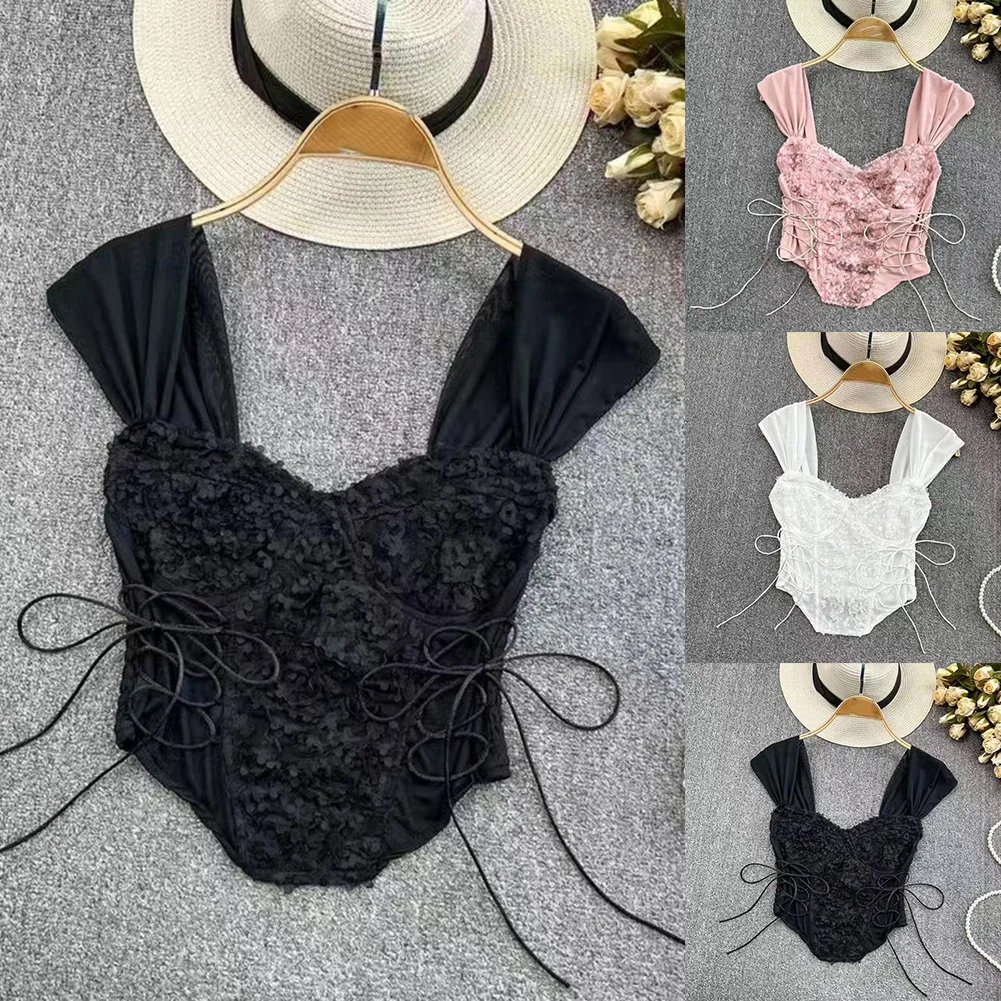 Traje de vacaciones Y2K Lolita Top sin mangas Floral Top cómodo para mujer Top de tubo Y2k blanco ligero elástico temporada de primavera