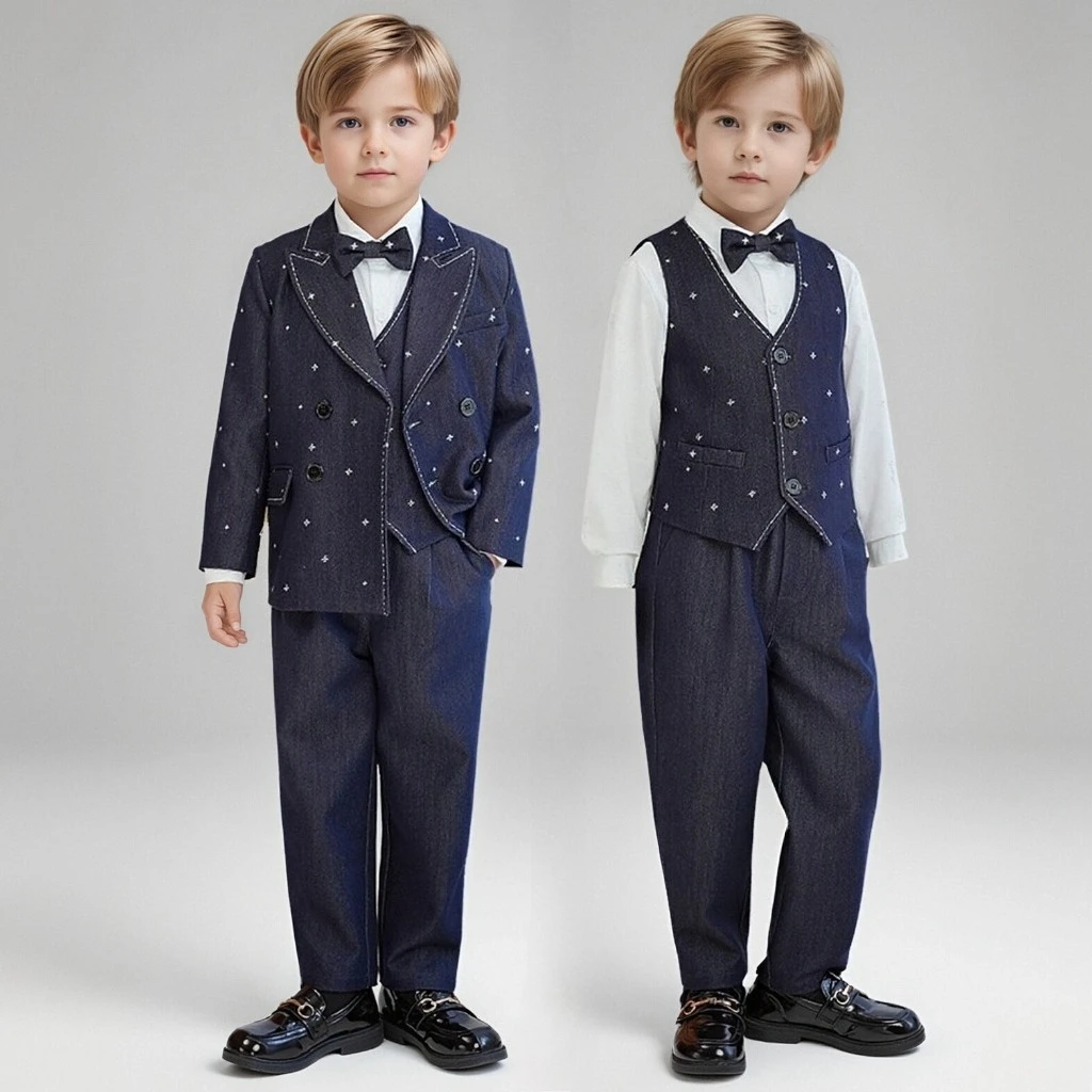 

Boys Formal Suit Set Autumn Fashion Embroidery Design Flower Boy Wedding Birthday Party Tuxedo Kids Piano Performance Outfits