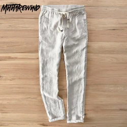 Spring Summer Man Pants Natural 100% Linen Pants Solid Color Drawstring Elastic Waist Trousers Casual Comfortable Pants Daily