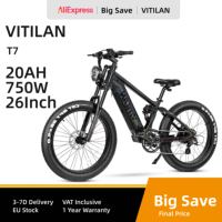 Vitilan T7 Electric Bike 3 Riding Modes 750W 48V 20Ah 28mph Speed 80miles Range Hydraulic Disc Brakes Half-twist throttle