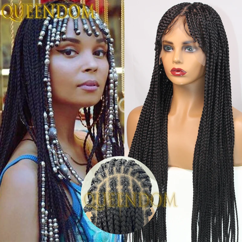 32 Inch Synthetic Box Braids Wig Faux Locs Crochet Cornrow Plaits Braid Wig With Bangs Full Lace Distressed Handmade Braided Wig