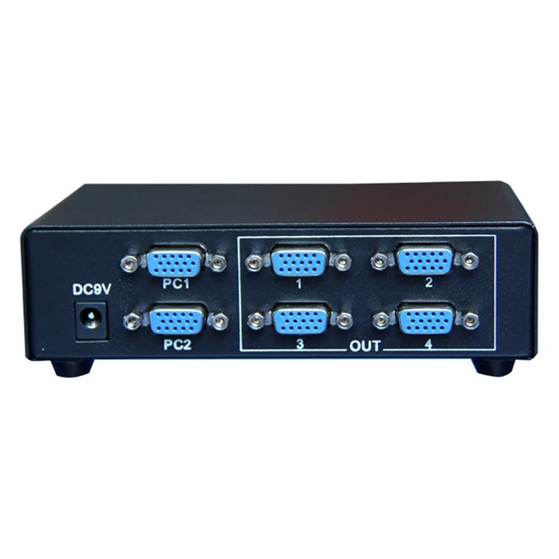 2 in 4 Out VGA Splitter Switcher Video Game Distribution 350MHz Support 1920x1440 with IR Remote Control US PLUG-ELEC