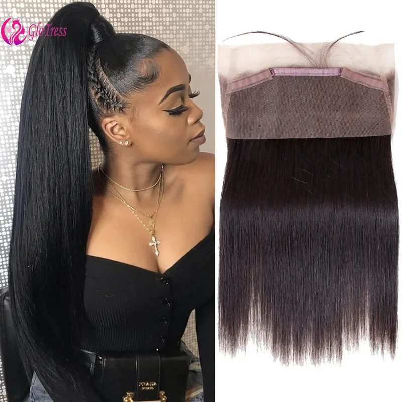 Premium 360 Chiusura frontale in pizzo da orecchio a orecchio Invisibile pizzo svizzero Capelli per bambini Capelli umani vergini brasiliani Densità 150%