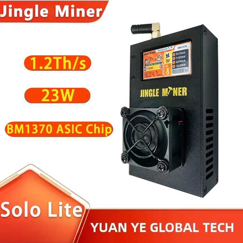Novo jingle mineiro btc solo lite 1.2th/s 23w asic mineiro bm1370 chip asic refrigerado a ar bitcoin máquina de mineração doméstica