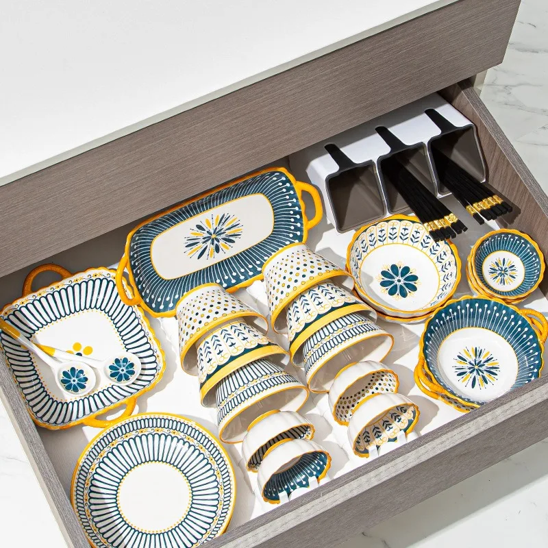 

Japanese Style High-Value Ceramic Dinnerware Set Home Use Bowls Plates Soup Bowl Dumpling Rice Bowl