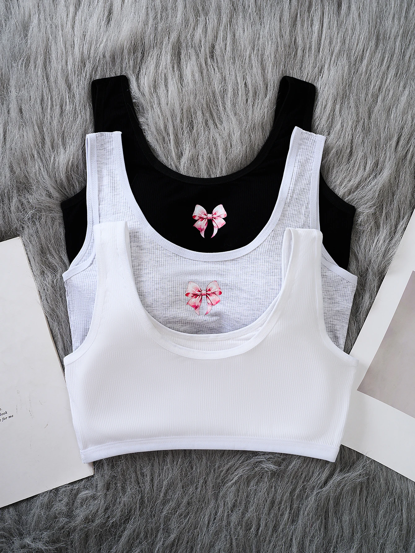 3 pcs girls' bra, girls' underwear, non-removable fixing cup thread comfortable wide shoulder strap