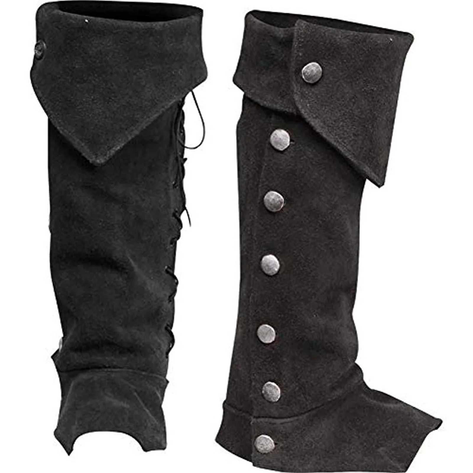 Retro Medieval Renaissance Cosplay Accessories White Black Brown Suede Leather with Metal Button Accents Guards Leg Sets