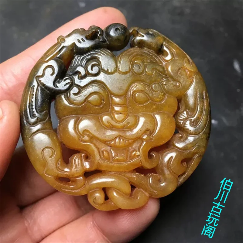 

High Jade Warring States Jade Artifacts, Dong Yubi, Old Xiu Handheld, Decorative, Hanging, Faced Beast Collection