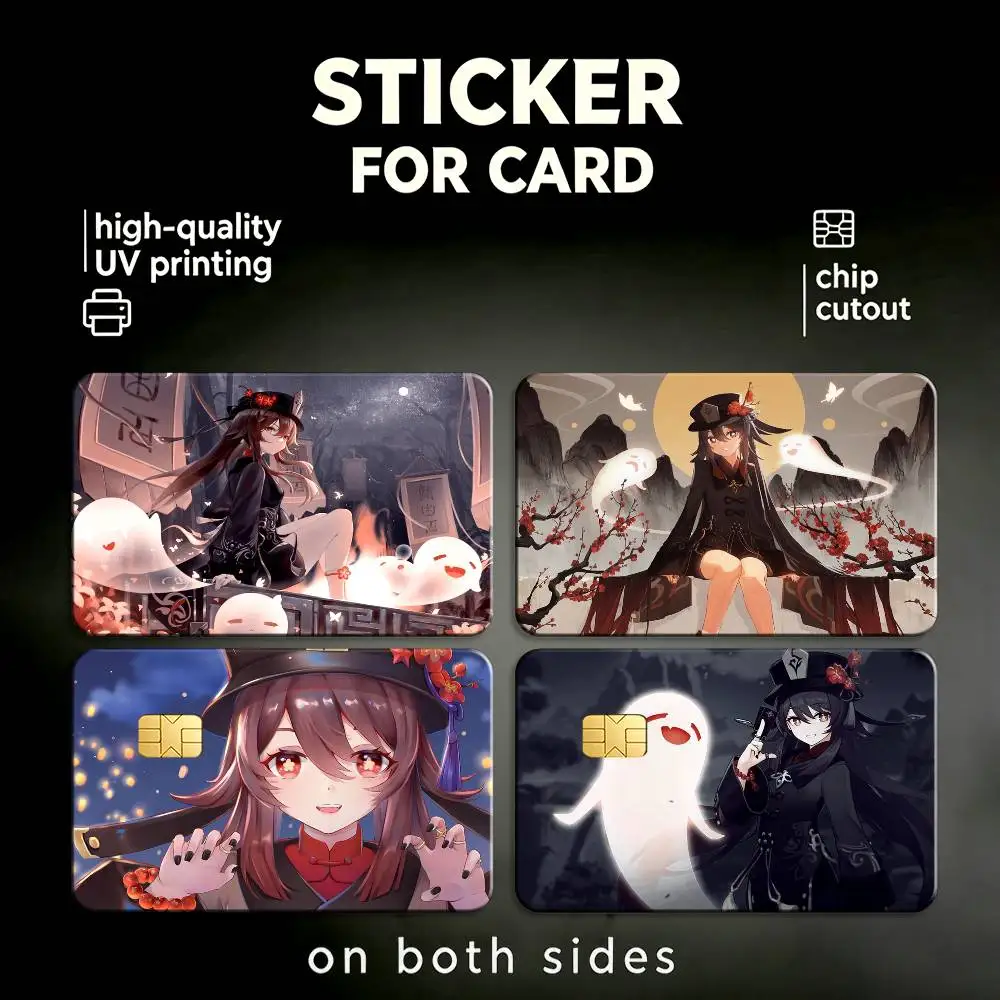 cute G-Genshin H-Hu Tao HD Waterproof Card Skins Protective Stickers for Credit Bank Game Cards