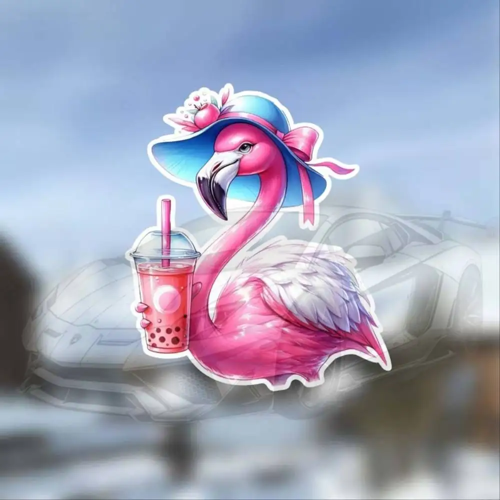 Flamingo Bubble Tea Waterproof Vinyl Sticker Decal For Car Van SUV Window Wall Boat Cup Waterproof Stickers For Decorating Car W