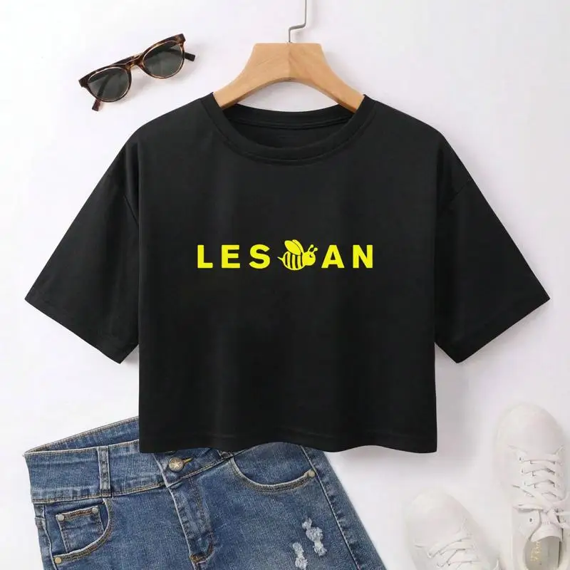 

Укороченная футболка с рисунком пчелы 2024, новая летняя женская модная повседневная футболка в стиле Харадзюку