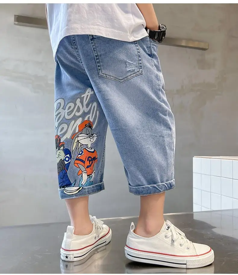 Summer Clothing Teenage Boys Jeans Shorts Children\'s Capris Pant Fashion Boy Baby Capris Thin Cut Shorts  4 6 8 10 12Y