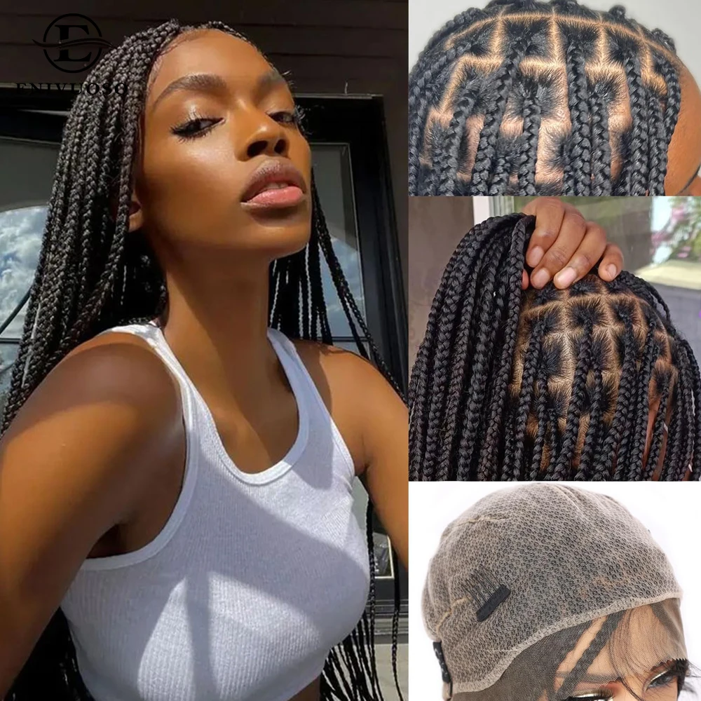 Full Lace Braided Wigs for Black Women Glueless Long Knotless Box Braided Wig With Baby Hair Synthetic Handmade Lace Braided Wig