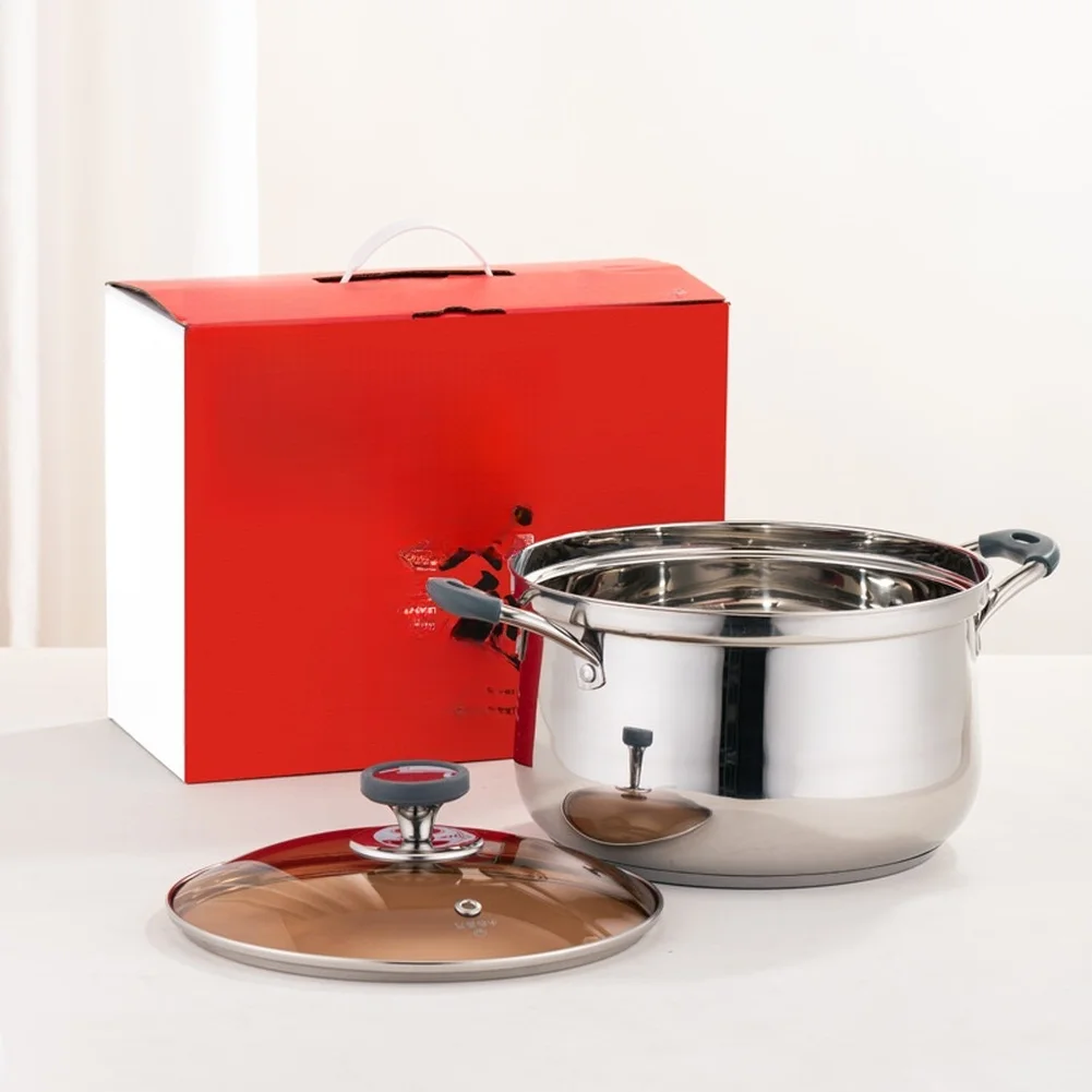 Stainless Steel Pot Soup Pot For Boiling Soup Silver Anti-burning Base 304 Stainless Steel Even Heat Distribution