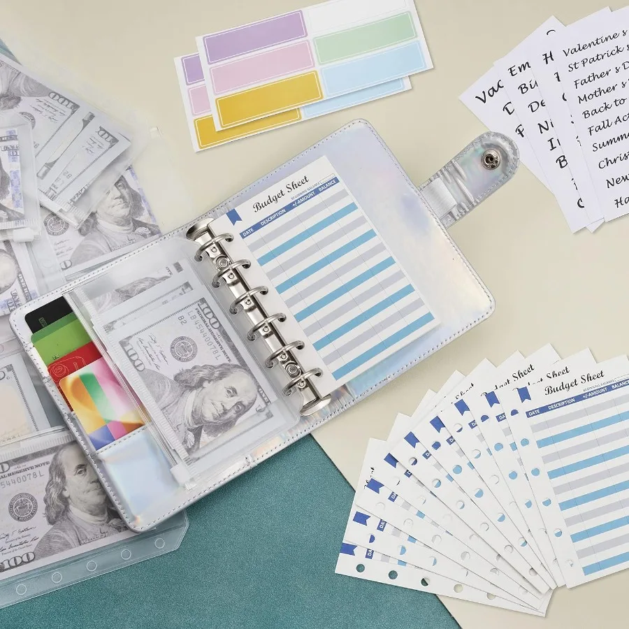 A7 6 Ring Budget Binder with Zipper envelopes Budget Book Label and Category Stickers Budget Sheet Refill Paper for Men and n 1