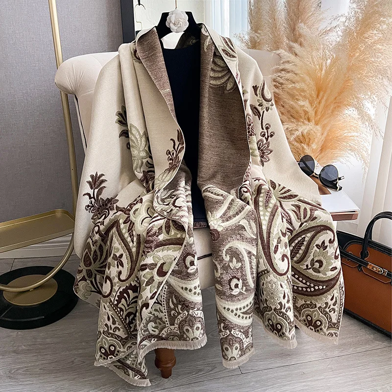 

Women Thicken Luxury Winter Paisley Print Two-Side Cashmere Jacquard Scarves High Quality Wrap Shawl Ladies Wool Pashmina Scarf