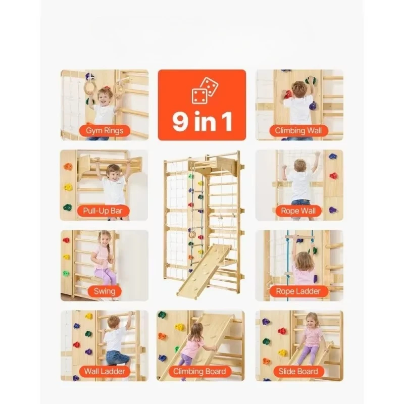 Manufacturer wholesale 9-in-1 wall game children's custom indoor game hall wooden climbing frame gym set