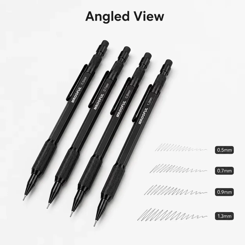 Metal Mechanical Pencil Low Center of Gravity 0.5/0.7/0.9/1.3mm Automatic Pencils with Built-in Eraser Writing Pencil Students