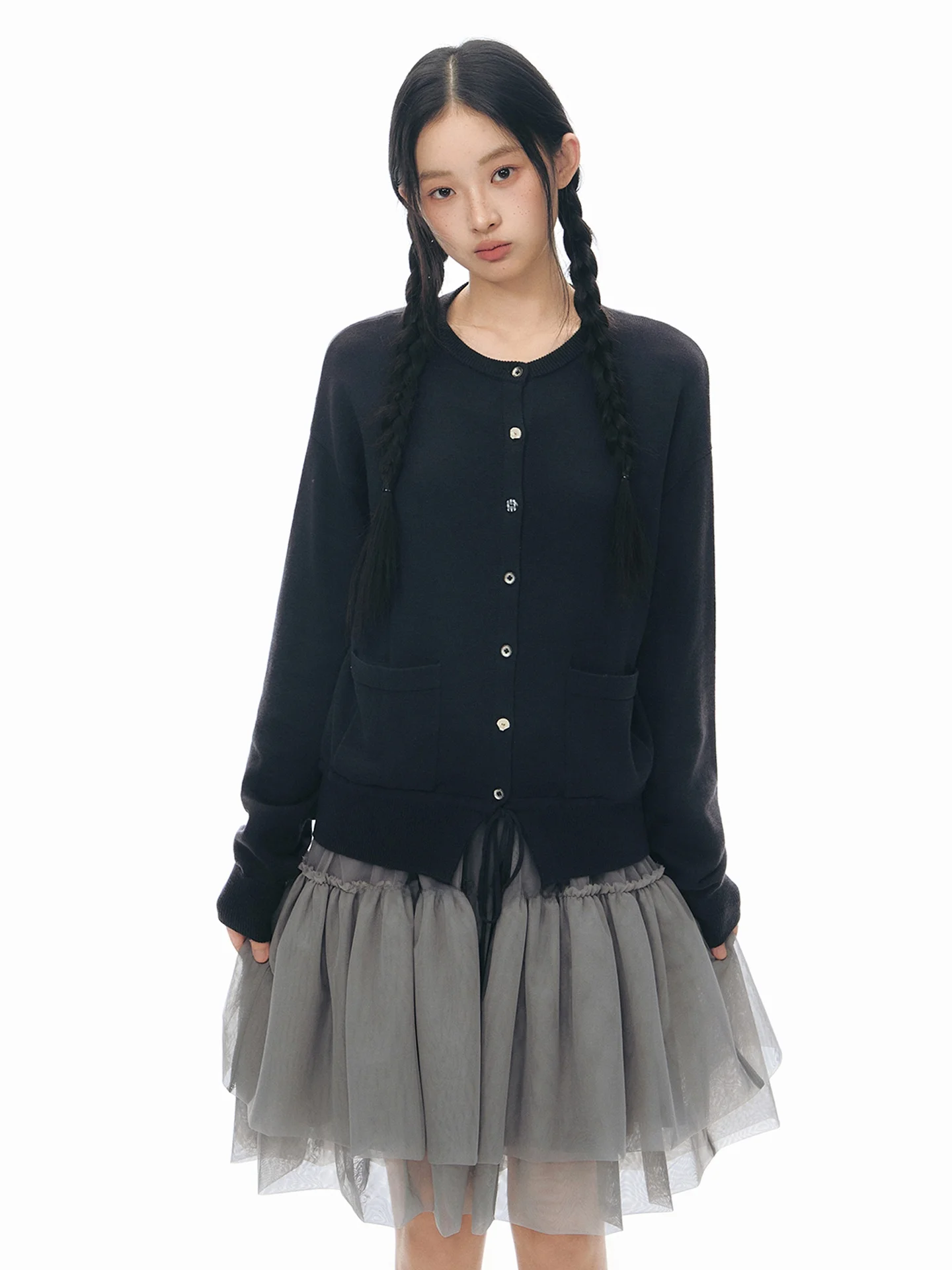 NAPSNAPS Casual Loose Knitted Sweater Women's Spring Fashion Drawstring Elastic Hem Lazy Style Top Soft Polyester Blend