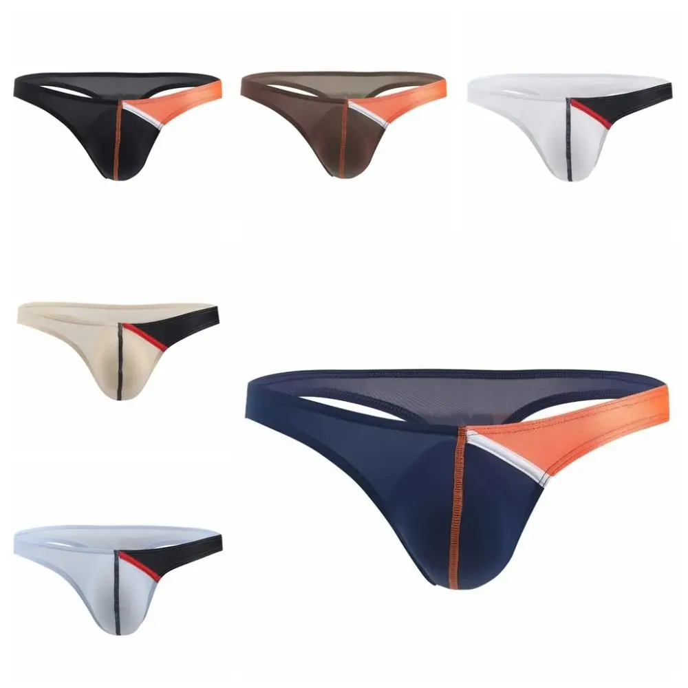 

Fashion Patchwork Men's Triangle Panties Thin Underpants T Back Briefs Low Waist Men's Underwear Men