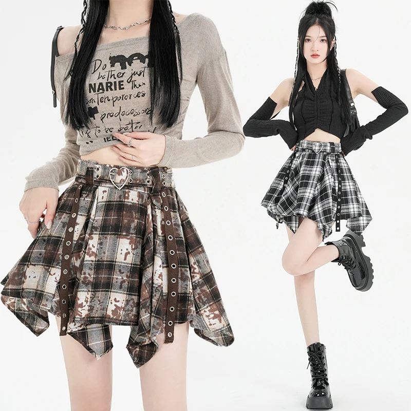 

2024 Faldas Mujer De Moda Fashion Vintage Jupe Casual Irregular Mini Skirts A-link Pleated Saia Streetwear Plaid Skirt for Women