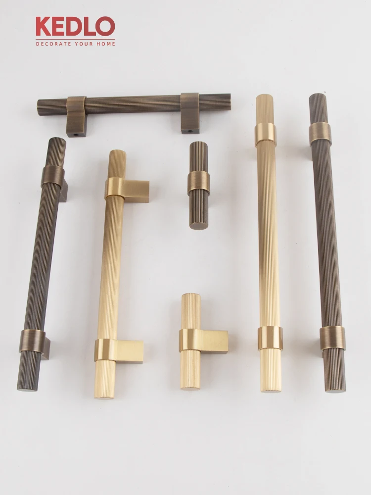 KEDLO Modern Light Luxury 14mm Diameter Furniture Handle Solid Brass Line Antique Brass Pull Kitchen Cabinet Drawer Gold Handle