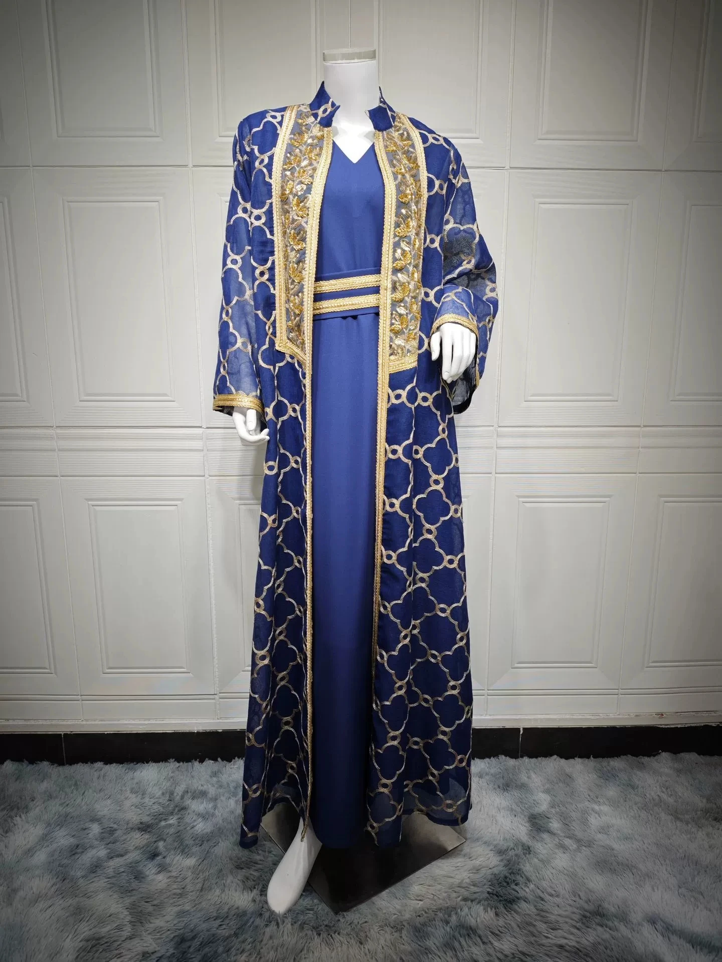 

Foreign trade Middle Eastern robe women's Dubai Muslim embroidered cardigan vest suit skirt-GZXX532