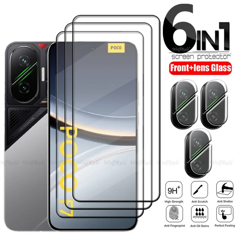 6-in-1 For Poco F7 Glass For Xiaomi Poco F7 Tempered Glass 9H HD Protective Full Cover Glue Screen Protector Poco F7 Lens Glass